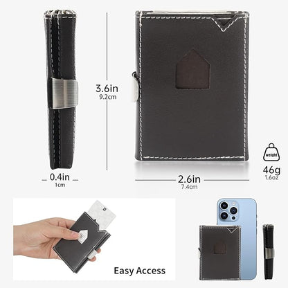Men's Wallet, Genuine Leather RFID Blocking Slim Money Clip Wallet Minimalist Front Pocket Tri-Fold Money Clip Credit Card Holder with Present Box Black Brown