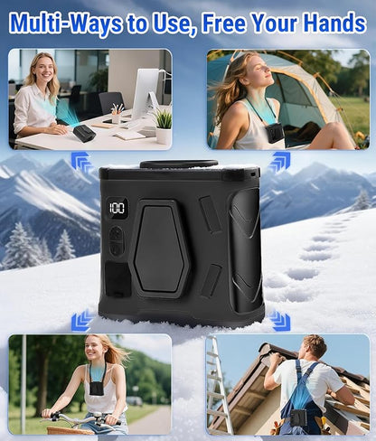 2025 Portable Waist Belt Clip Fan 10,000mAh/ 20,000RPM/ 100Speeds /40H Hands-free Rechargeable Wearable Shirt Fan Strong Airflow, Personal Body Hanging Neck Fan SOS Light for Outdoor Jobsite Camping