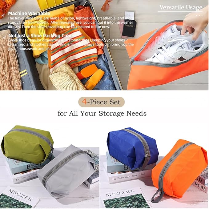 Tumecos 4 Pack Large Waterproof Portable Travel Organizer Toiletry Dopp Kit, Space Saving Shoe Bag Pouch