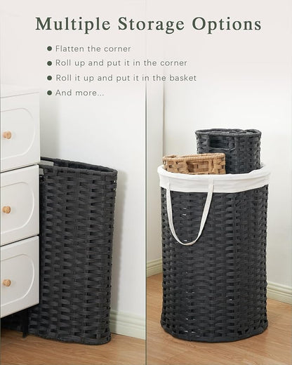 Large Laundry Hamper Laundry Basket Round 34.3 Gal (130 L) Handwoven Wicker Laundry Baskets Rattan Laundry Basket with Laundry Bag Handles 2 Mesh Bags for Living Room Bedroom Black