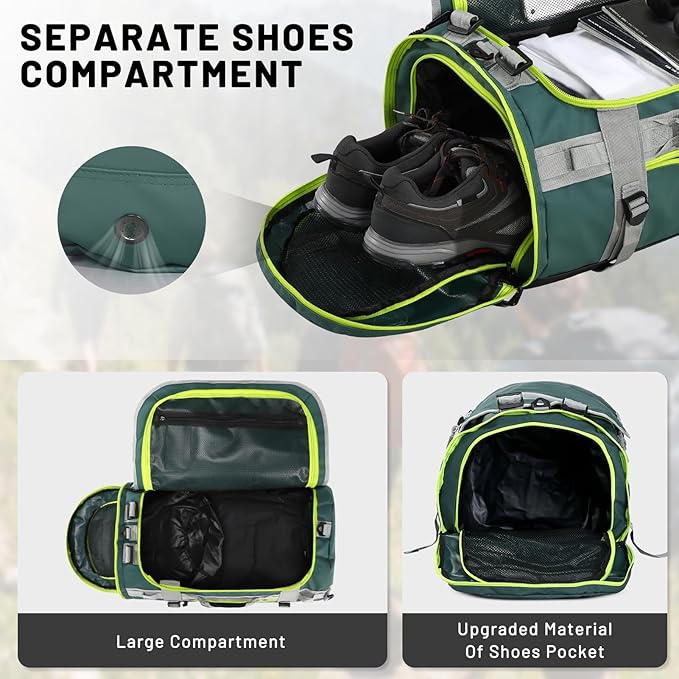 MIER Large Duffel Backpack Sports Gym Bag with Shoe Compartment, Heavy Duty and Water Resistant, Green, 90L