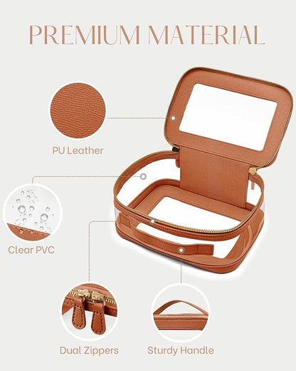 Clear Cosmetic Bag Set for Women Makeup Bag with Handle, 3 Pcs Travel Toiletry Bag Transparent Cosmetic Case Portable Make Up Organizer Bag for Essentials