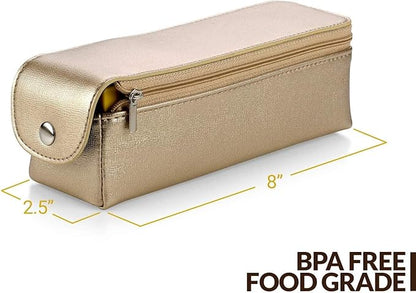 Large Weekly Pill Organizer Box in Gold Leather Case - 7 Day Week Pill Planner Organizers & Medication Reminder with 4 Times a Day - Daily Compartments That is Ideal for Travel by MEDca