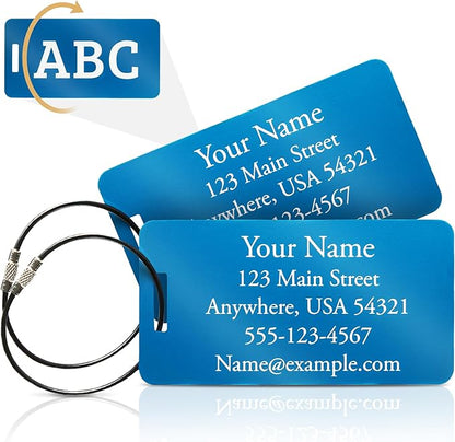 Two Custom Engraved Aluminum Luggage Tags (Blue)