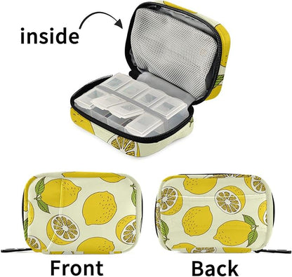 Pill Organizer Box Case Weekly Travel Pill Container Cute Pill Holder 7Day Vitamin Organizer Pill Dispenser Sorter Planner Storage Small Compact Lemon Pill Cases