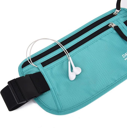 RFID Blocking Money Belt for Men Women, Slim Fanny Pack for Travel，Running,Conceal Waist Wallet for Passport Holder,Phone,Cash(Black Mint Green)