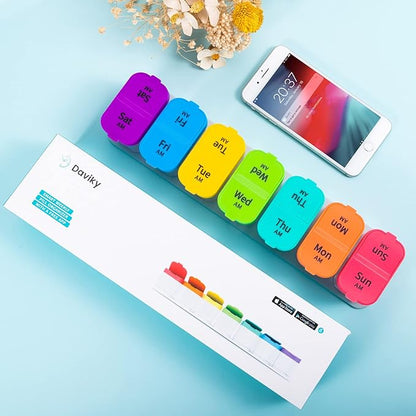 Daviky Pill Organizer, Large Daily Pill Organizer, XL Pill Box 2 Times a Day, Extra Large Weekly Pill Organizer Twice a Day, Pill Cases Organizers 7 Day AM PM, Large Pill Box Pill Holder