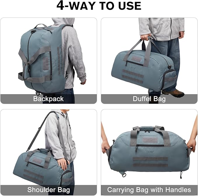 G4Free 70L Large Tactical Duffle Bag Men Sports Gym Backpack with Shoes Compartment Military MOLLE Duffel Backpack (Grey)