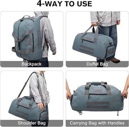 G4Free 70L Large Tactical Duffle Bag Men Sports Gym Backpack with Shoes Compartment Military MOLLE Duffel Backpack (Grey)