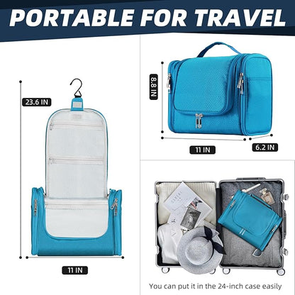Buruis Large Toiletry Bag for Women and Men, Hanging Travel Bag for Makeup, Cosmetics, Shaving, Toiletries, Water-Resistant Dopp Kit for Gym, Camping, or Daily Use, Light Blue