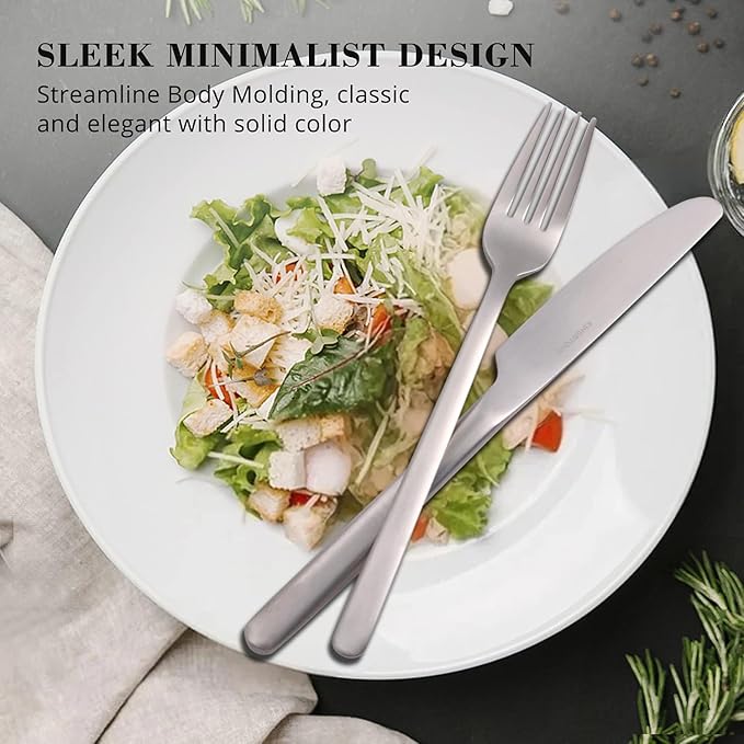 KINGSTONE Silverware Set, 20 Piece Flatware Cutlery Set for 4, 18/10 Stainless Steel Silverware Mirror Polished Dishwasher Safe for Home, Restaurant, Wedding, Party, Matte Silver