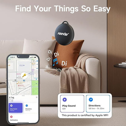 New [Apple MFi Certified] (iOS Only) Air Tag, Bluetooth Tracker Tag for Apple Find My, Replaceable Battery, Key Finder and Item Locator Smart Tag for Keys, Bags, Luggage, Pets, Wallet (Black, 4PCS)