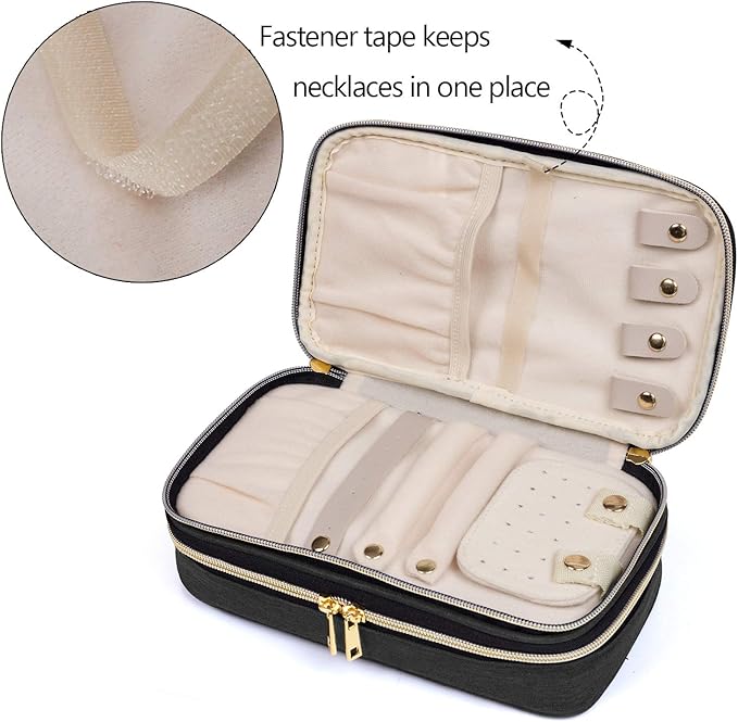 Teamoy Double Layer Jewelry Organizer, Jewelry Travel Case for Rings, Necklaces, Earrings, Bracelets and More(Medium, Black)