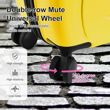 20 Inch Kid Ride Suitcase, Kid Travel Trolley With Safety Belt, Kids Luggage Seat Ride With Lock, Luggage For Kids Airplane Travel,Suitcase To Aged 1-6 Years Old, ABS+PC (Yellow)