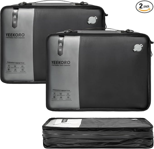 Compression Packing Cubes for Travel, Vacuum Bags for Business Trip, Professional IP67 Reusable Packing Cubes for 20 inch Suitcases, Organizer Bags for Luggage for Women & Men(2 PACK, No Pump)
