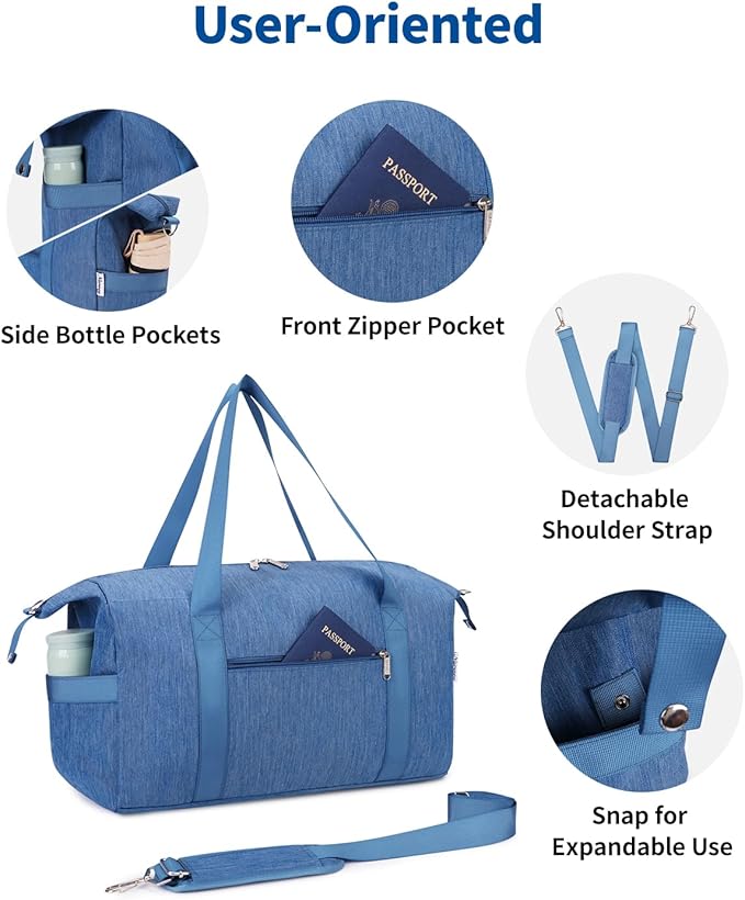 Narwey Carry on luaggage 22x14x9 Airlines Approved Foldable Carry on Bag Travel Duffel Packable Duffle with Wet Pocket Overnight for Women and Men 40L (Navy Blue)