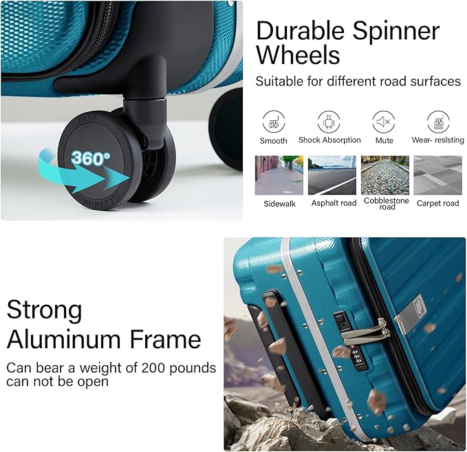 Hanke 26 Inch Large Luggage Hard Shell Top Opening Aluminum Frame Hardside Suitcase with Spinner Wheels, Checked Luggage for Men & Women Travel, Caribbean Blue