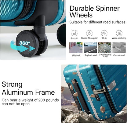 Hanke 26 Inch Large Luggage Hard Shell Top Opening Aluminum Frame Hardside Suitcase with Spinner Wheels, Checked Luggage for Men & Women Travel, Caribbean Blue