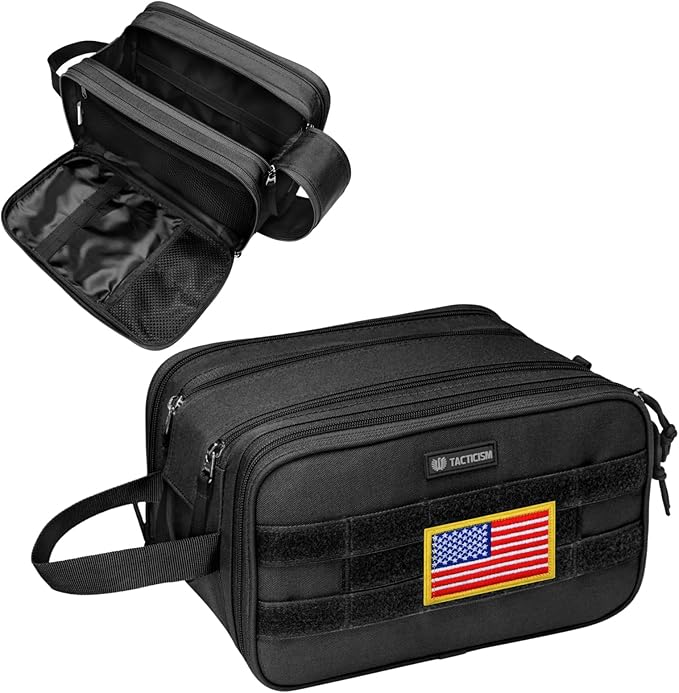 TACTICISM Toiletry Bag for Men - Extra Large Dry Wet Separate Dopp Kit, Tactical Molle Travel Toiletry Bag, Water-Resistant Shaving Bag for Adult, Black