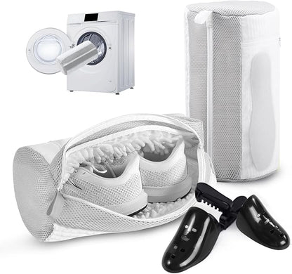 Shoe Washing Machine Bag 2Pack - Reusable Shoe Laundry Bag with Mesh Socks Bag - 360°Deep Protective Cleaning Bags for Sneakers Delicate Footwear - Home Dorm Travel Essentials, White