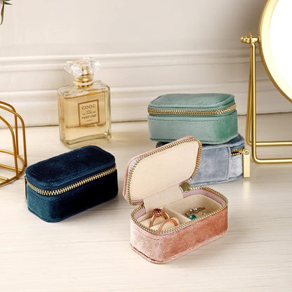 TAIMY Mini Jewelry Travel Case, Velvet Small Travel Jewelry Box, Portable Jewelry Travel Organizer Box for Rings Earrings Necklaces, Gifts for Women Girls(Pink Lavender)