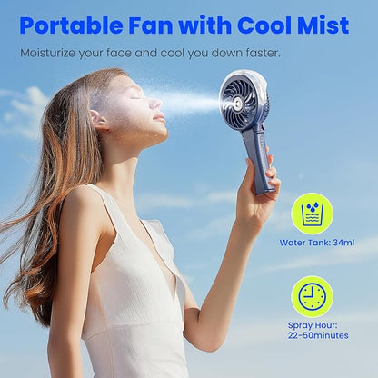HandFan 2025 Upgraded Portable Misting Fan, Two Button Easy Operation, Handheld Rechargeable Mister Fan, Spray Water Mist Fans, Mini Electric Cooling Fans for Travel, Outdoors, Disney(Royal Blue)