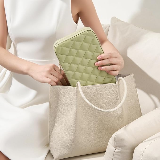 Lolalet Travel Jewelry Case for Women Girls, Travel Jewelry Organizer Box with Mirror & Clear Storage Bag, Small Portable Earring Necklace Bracelet Ring Case, Birthday Christmas Gifts -Medium, Green