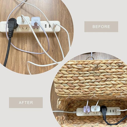Wicker Cable Management Box with Lid, Set of 2 Handwoven Water Hyacinth Cords Hider Boxes for TV, Computer, Router, USB Hub to Hide Cords & Power Strip for Desk, Floor, Office
