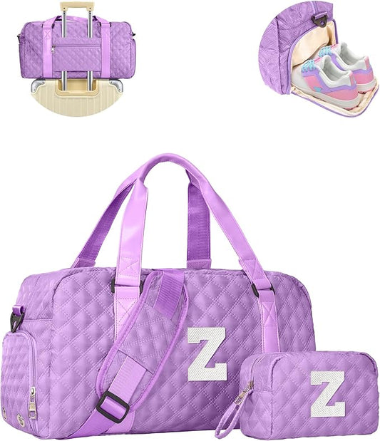 Initial Gym Bag for Kids Girls, Travel Duffel Bag, Teacher Appreciation Gifts Ideas, Mother's Day Gift Ideas