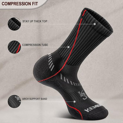 BULLIANT Compression Socks for Men 6Pairs, Athletic Crew Socks Cushioned For Men Sports Running-Arch Support