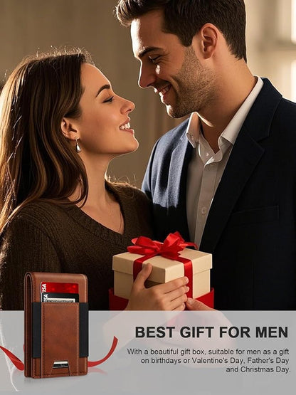 Wallet for Men Slim Leather Wallets for 13-17 Cards, RFID Blocking Thin Card Holder Wallet with ID Window & Large Capacity Cash Slot, Minimalist Bifold Small Wallet for Front Pocket, Gift for Men