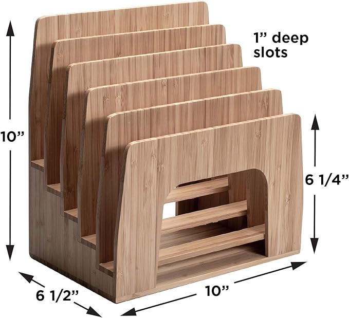 MobileVision Bamboo Multi Device Inclined Organizer for Smartphones, Tablets and Laptops, Upright Sections, Step Sorter, 5 Slots