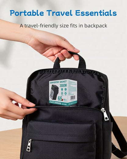 European Travel Plug Adapter, COOFINE 65W International Power Adapter with 2 PD USB C 2 USB Ports, Type E F Plug Adapter for US to Europe Spain Iceland German French, Europe Travel Essentials