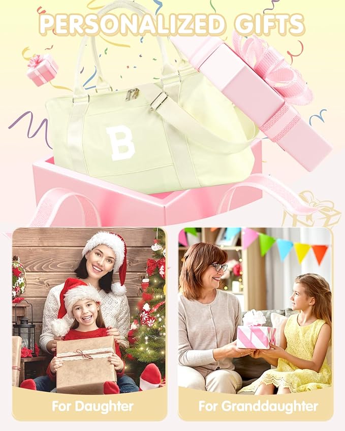 Initial Travel Duffel Bag Sports Gym Bag for Kids Teen,Beige Personalized Weekender Carry On Cheer Dance Bags for Girls Women Men,Waterproof Overnight Bag Monogram Birthday Christmas Gifts(Letter B)