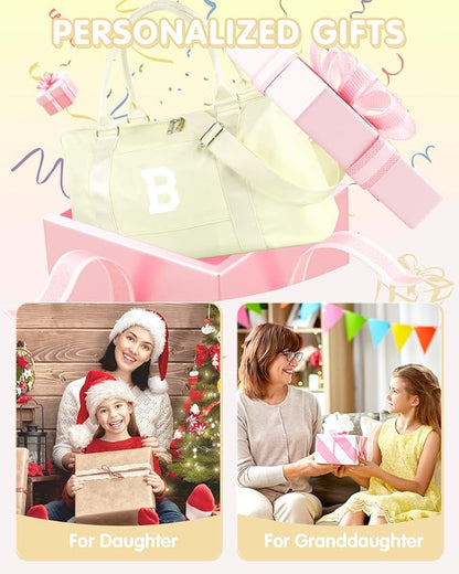Initial Travel Duffel Bag Sports Gym Bag for Kids Teen,Beige Personalized Weekender Carry On Cheer Dance Bags for Girls Women Men,Waterproof Overnight Bag Monogram Birthday Christmas Gifts(Letter B)