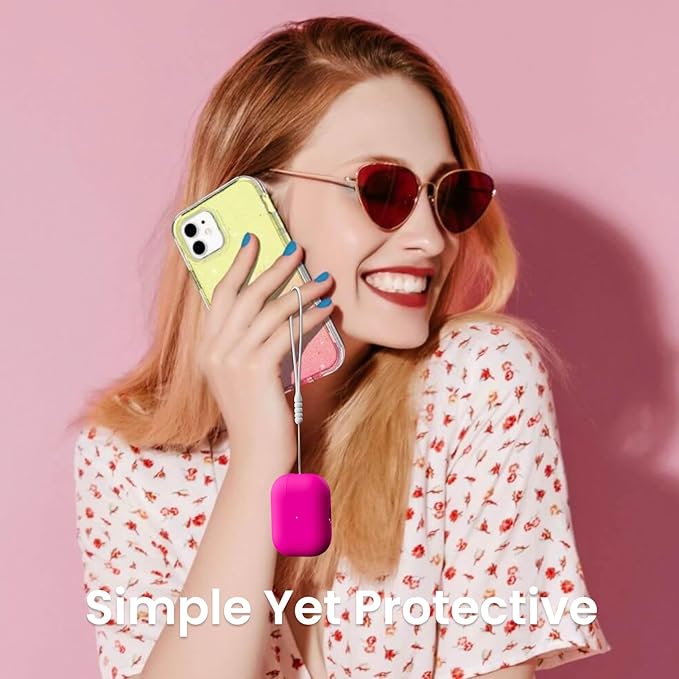 ORNARTO Compatible with AirPods Pro 2 Case 2022, Full Protective Hybrid Silicone for AirPods Pro 2nd Generation Case, Front LED Visible Skin Cover-Hot Pink