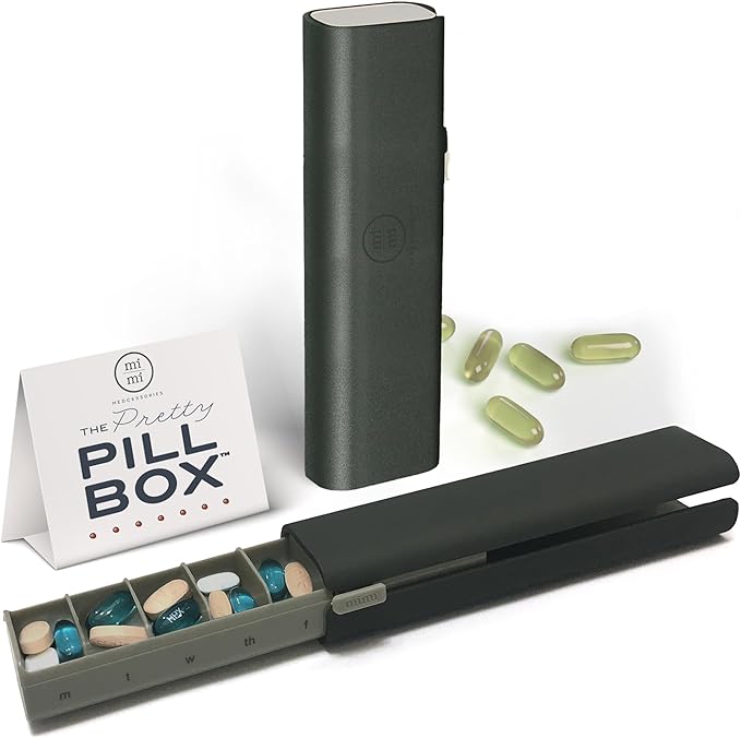 Pretty Pill Box Set - Stylish & Compact Daily Pill Organizer, Medication Pill Case, Pill Container for Vitamin Management, Pill Holder, Travel Essentials for Women & Men - Steele