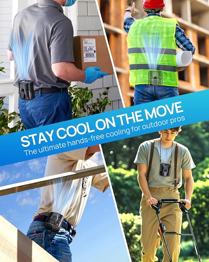 2025 Portable Personal Waist Fan& Neck Fan, 14000RPM Brushless Motor, 40H Runtime Rechargeable, 6-Speed Quiet Operation, Clip-On Personal Body Cooling for Camping/Worksites/Outdoor