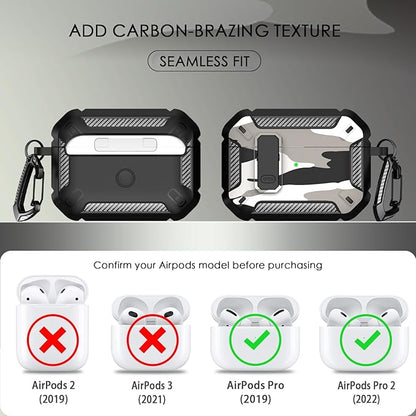 RFUNGUANGO for AirPods Pro 2nd Gen Protective Case with Cleaning Kit, Military Hard Case Protective Armor with Lock, for AirPod Gen 2 Charging Case (2023/2022/2019, 2nd Gen/1st Gen),Snow Camouflage