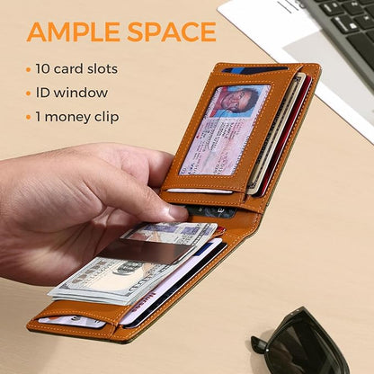 RUNBOX Money Clip Slim Wallets for Men RFID Blocking 11 Card Holder Minimalist Small Leather Bifold Men's Front Pocket Wallet Gift Box