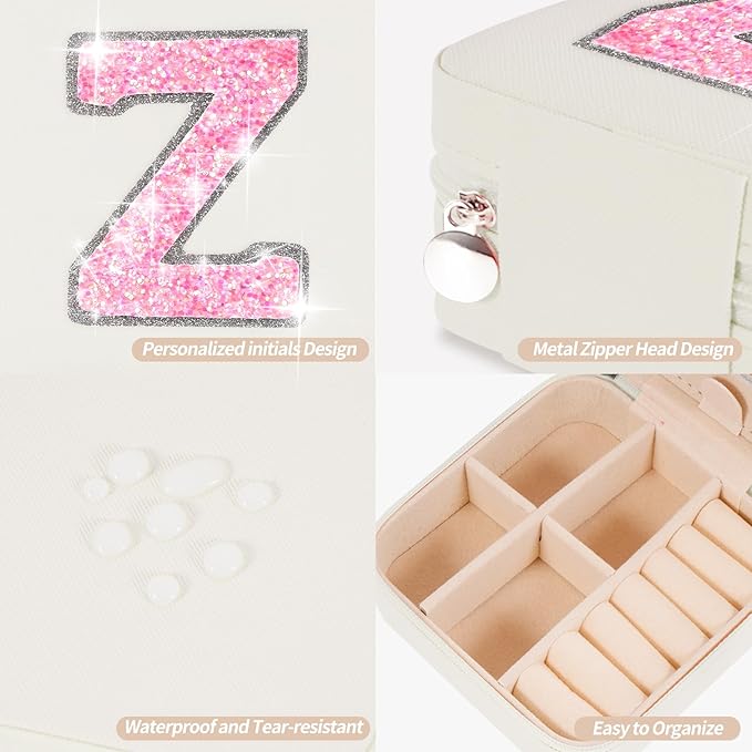 Personalized Jewelry Case for Women Girls - Fashion Mini Jewelry Boxes - Trendy Travel Jewelry Organizer with Initials Letter - Teen Gifts | Cream,Z