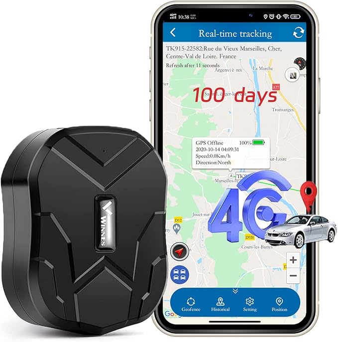 Winnes GPS Tracker for Vehicles 4G LTE Car Tracker Device Hidden up to 100 Days Long Battery Rastreador GPS para Carros Strong Magnetic Tracker Device for Vehicles Fleet Trailer Anti Theft TK905B