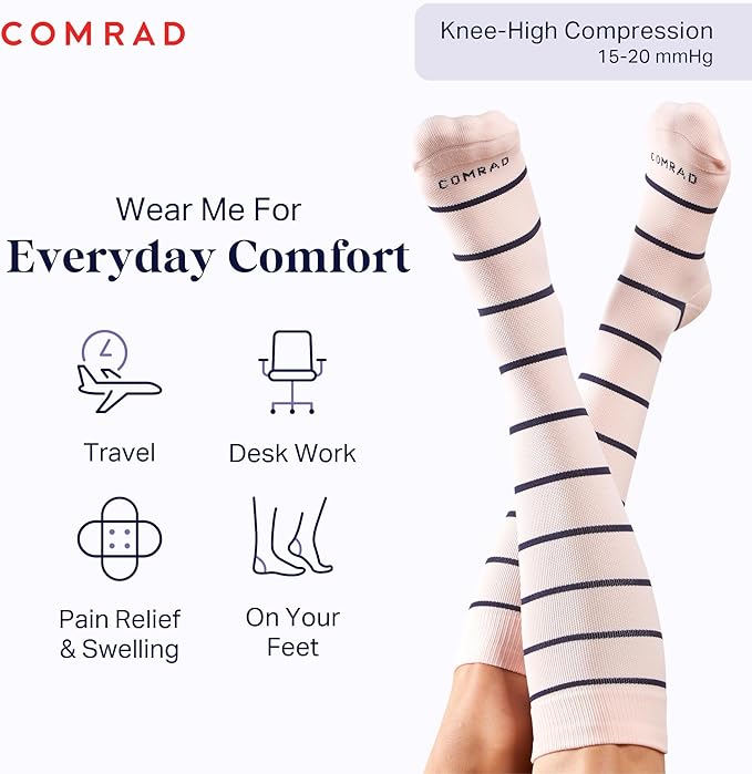 Comrad Nylon Knee High Socks - 15-20mmHg Graduated Compression Socks - Soft & Breathable Support Unisex Socks