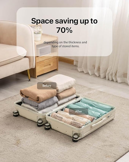 NeatNest 6 Pack Travel Roll-Up Vacuum Storage Bags – 40×60cm (15.7"×23.6"), No Vacuum Needed, Compression Packing Bags for Clothes, Carry-On Luggage, Camping, and Travel