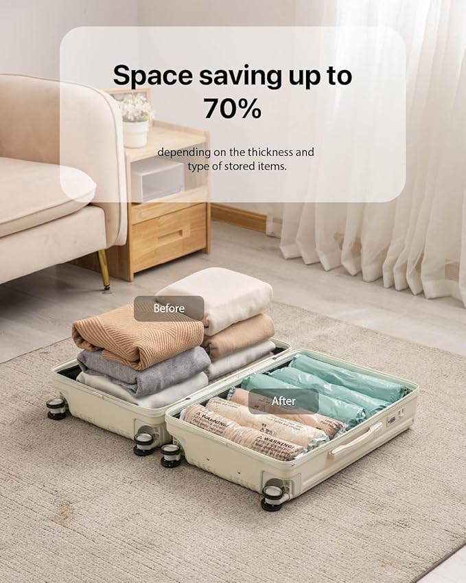 NeatNest 6 Pack Mixed Vacuum Storage Bags Set – Includes Roll-Up, Flat & Cube Bags in Multiple Sizes for Travel & Home, Vacuum or Hand Press, All-in-One Space Saver Kit for Clothes & Bedding