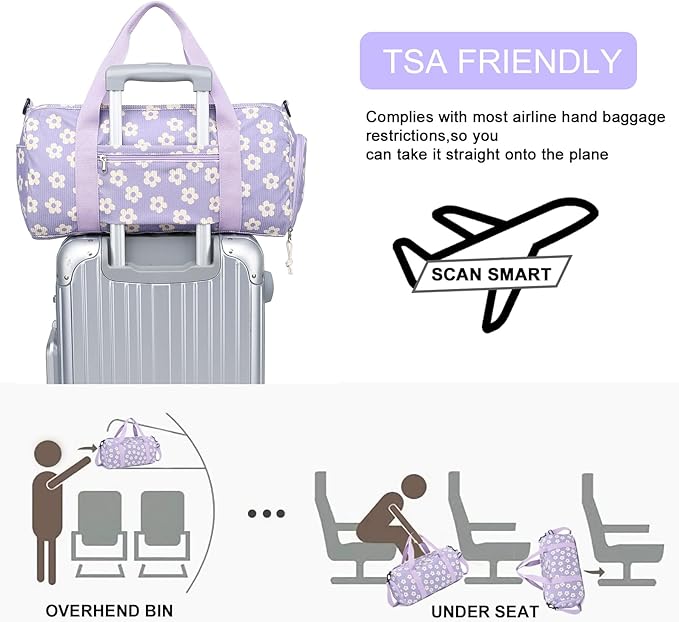 BLUBOON Duffle Bag Girls Kids Cute Gym Bag with Shoes Compartment & Wet Separation Waterproof Sports Overnight Travel Bag