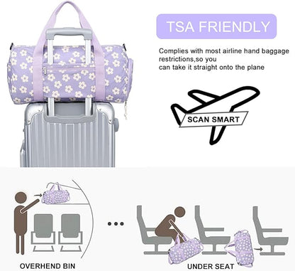 BLUBOON Duffle Bag Girls Kids Cute Gym Bag with Shoes Compartment & Wet Separation Waterproof Sports Overnight Travel Bag