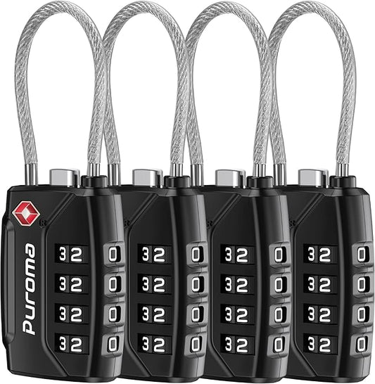 Puroma 4 Pack TSA Approved Luggage Locks, 4 Digit Combination Travel Locks Resettable Code Lock with Zinc Alloy Body for Suitcase, Toolbox, Backpack, Bag, Gym Locker (Basic Black)