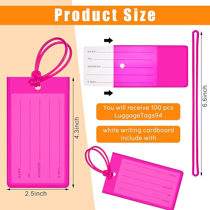 Sumind 100 Pcs Plastic Luggage Tags Assorted Name Identification Labels Flexible Suitcase Tags for Travel Baggage, 10 Colors (Plastic)