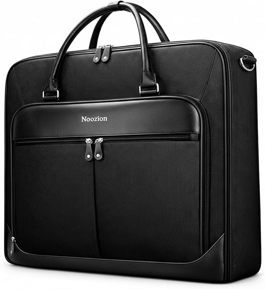Garment Bag Travel Large Leather Carry On Suit Bag with Strap for Business Hanging Suitcase Luggage Bags for Men Women (Black)